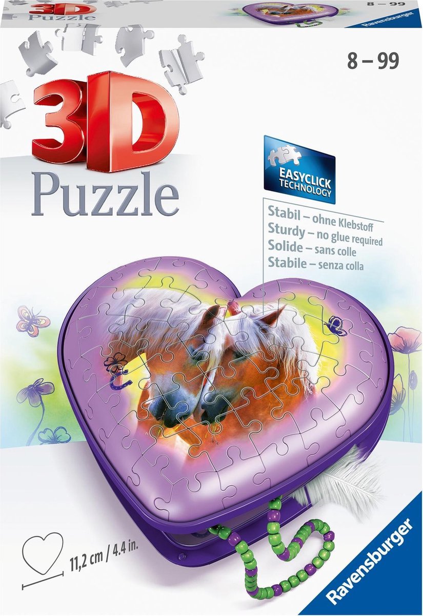 Ravensburger caballos en caja de corazón - rompecabezas 3d - 54 piezas