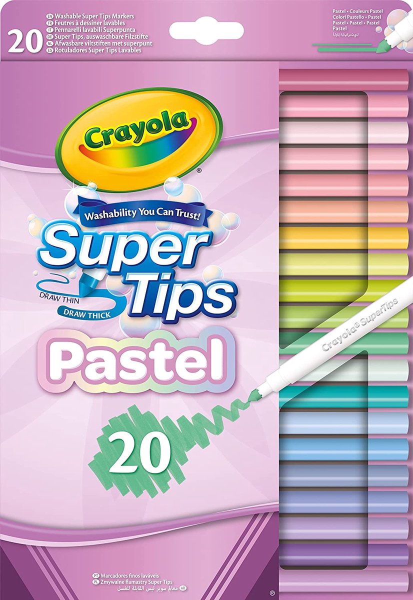 Crayola - pennarelli - colori pastello lavabili - 20 pezzi - per bambini