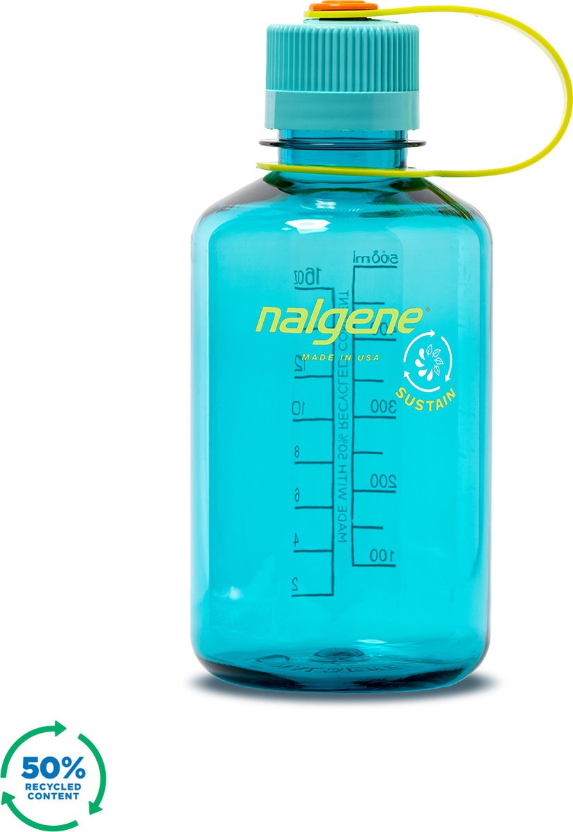 Nalgene - botella de boca estrecha - botella para beber - botella de agua - a prueba de fugas - 500 ml - sin bpa - sustentable - cerúleo