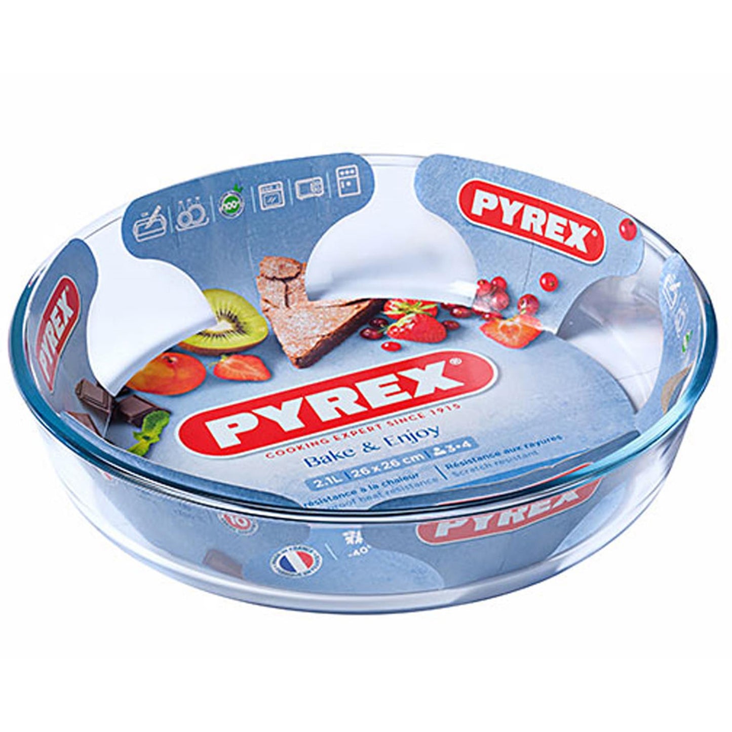 Teglia Pyrex rotonda bordo dritto in vetro da 25 cm