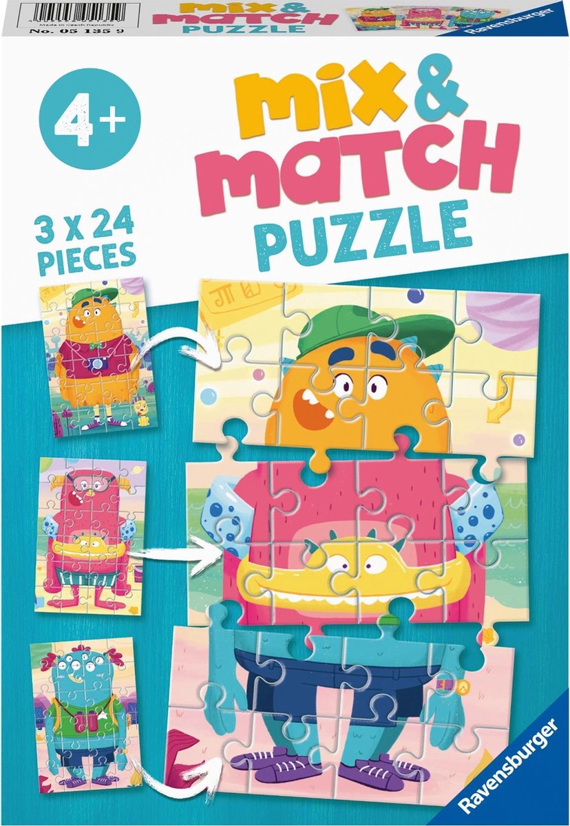 Ravensburger mix match puzzel grappige monsters - 3 x 24 stukjes - kinderpuzzel