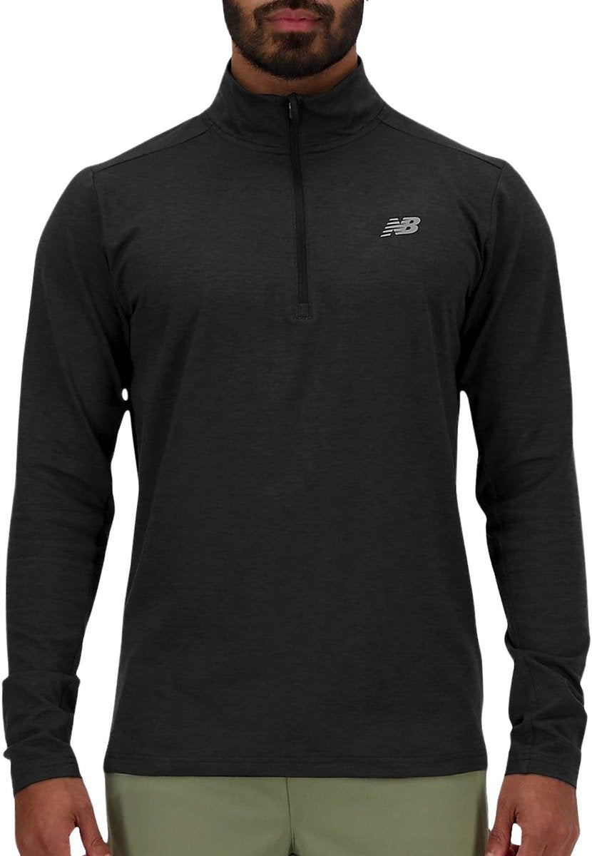 Jersey deportivo New Balance Space Dye 1 4 Zip para hombre - negro