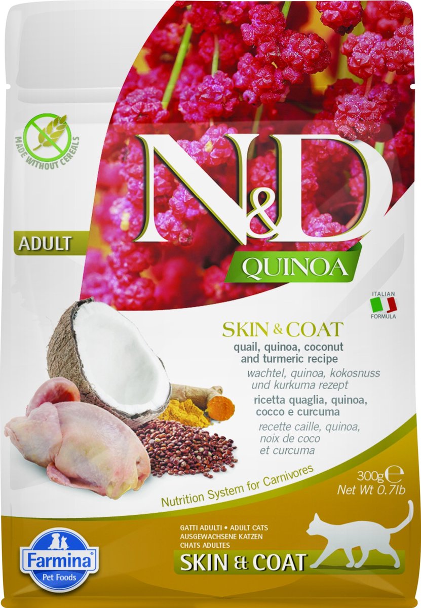N d farmina quinoa - gato adulto - pelaje de codorniz - 300gr