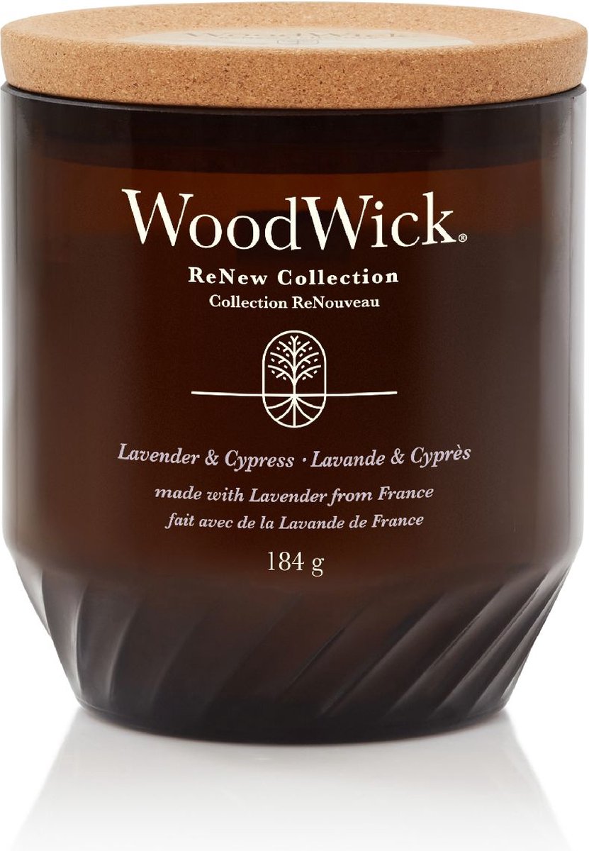Woodwick renew medium geurkaars - lavender cypress - 55 branduren