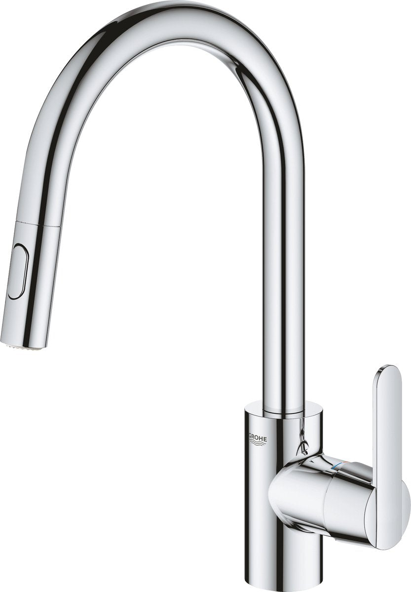 Rubinetto cucina Grohe get - bocca alta - rotazione 360° - con doccetta estraibile e 2 tipi di getto - cromo