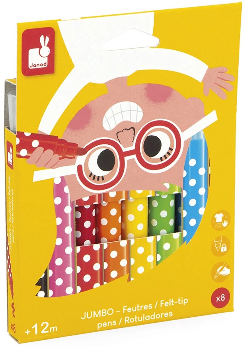 Janod - colo - pennarelli jumbo - set con 8 colori diversi