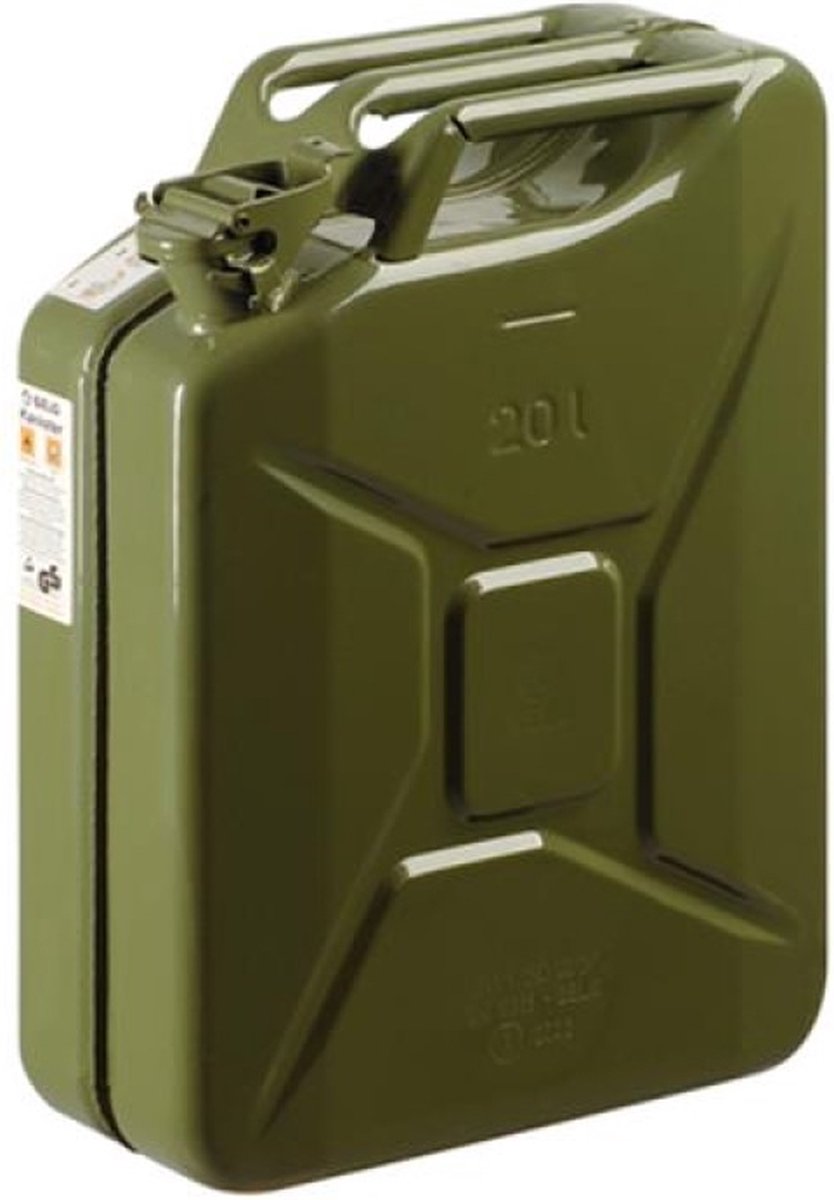 Eda metalen jerrycan legergroen voor brandstof 20 liter l35 x b17 x h47 cm - geschikt voor brandstof - benzine diesel