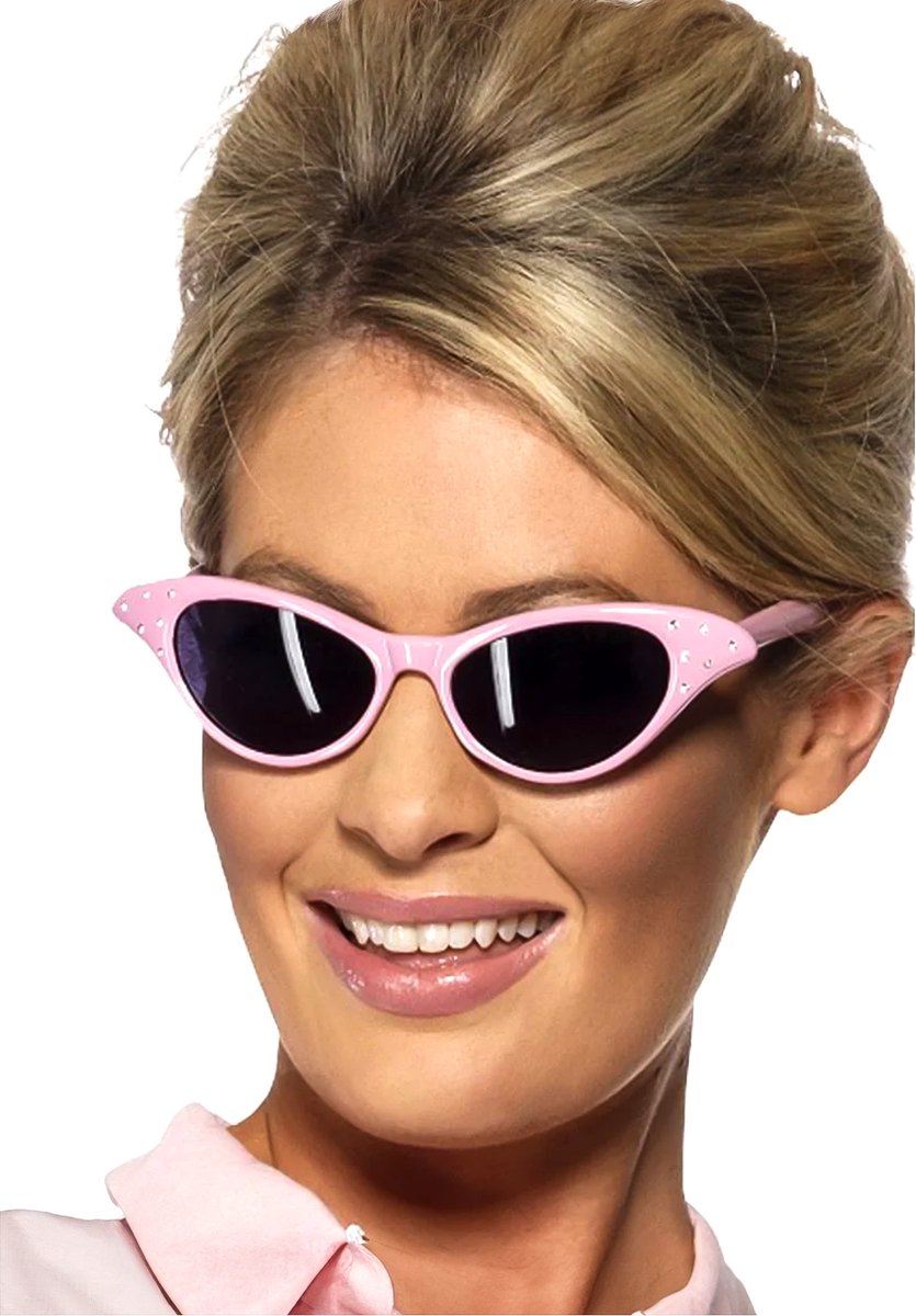 Occhiali da sole Smiffys Rock and Roll Pink Lady - Occhiali da donna rosa grasso con strass