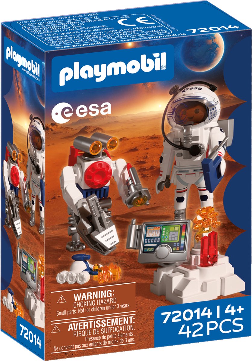 Playmobil space esa astronauta con robot | con Mars crawler, stazione di analisi 3 campioni di roccia | esplorazione dello spazio | set di giocattoli di alta qualità | divertimento per bambini dai 4 anni | 72014