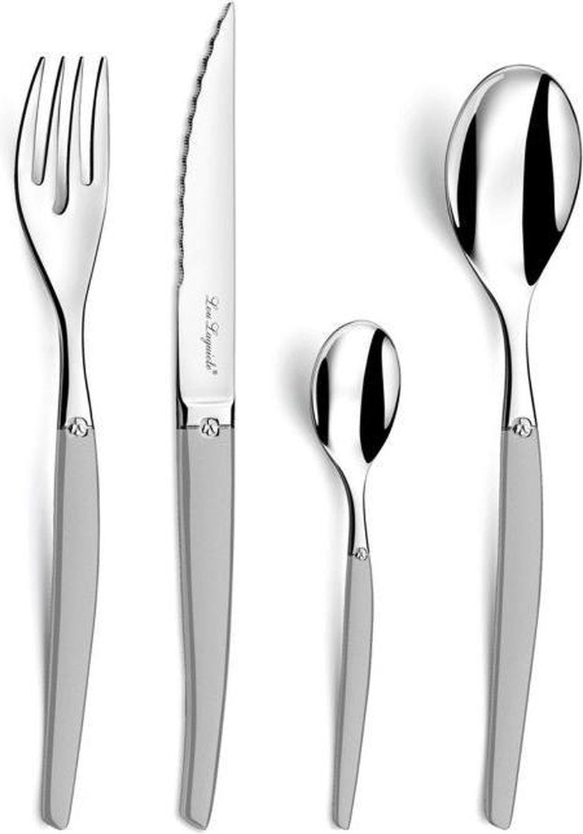 Lou laguiole - jet - set di posate - 24 pezzi - 6 persone - opaco - color argento