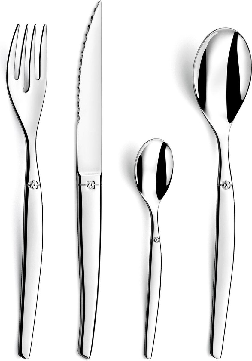 Lou laguiole - jet - set di posate - 24 pezzi - 6 persone - lucidato a specchio - color argento