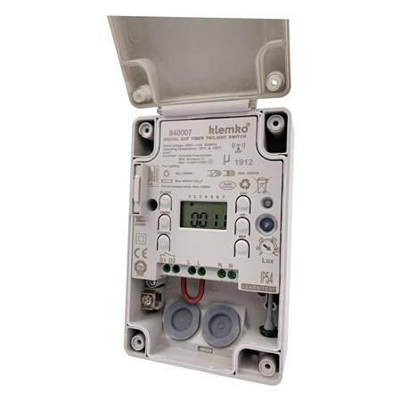 Interruttore crepuscolare Klemko 230v 10a lux regolabile + timer incl. programma settimanale.