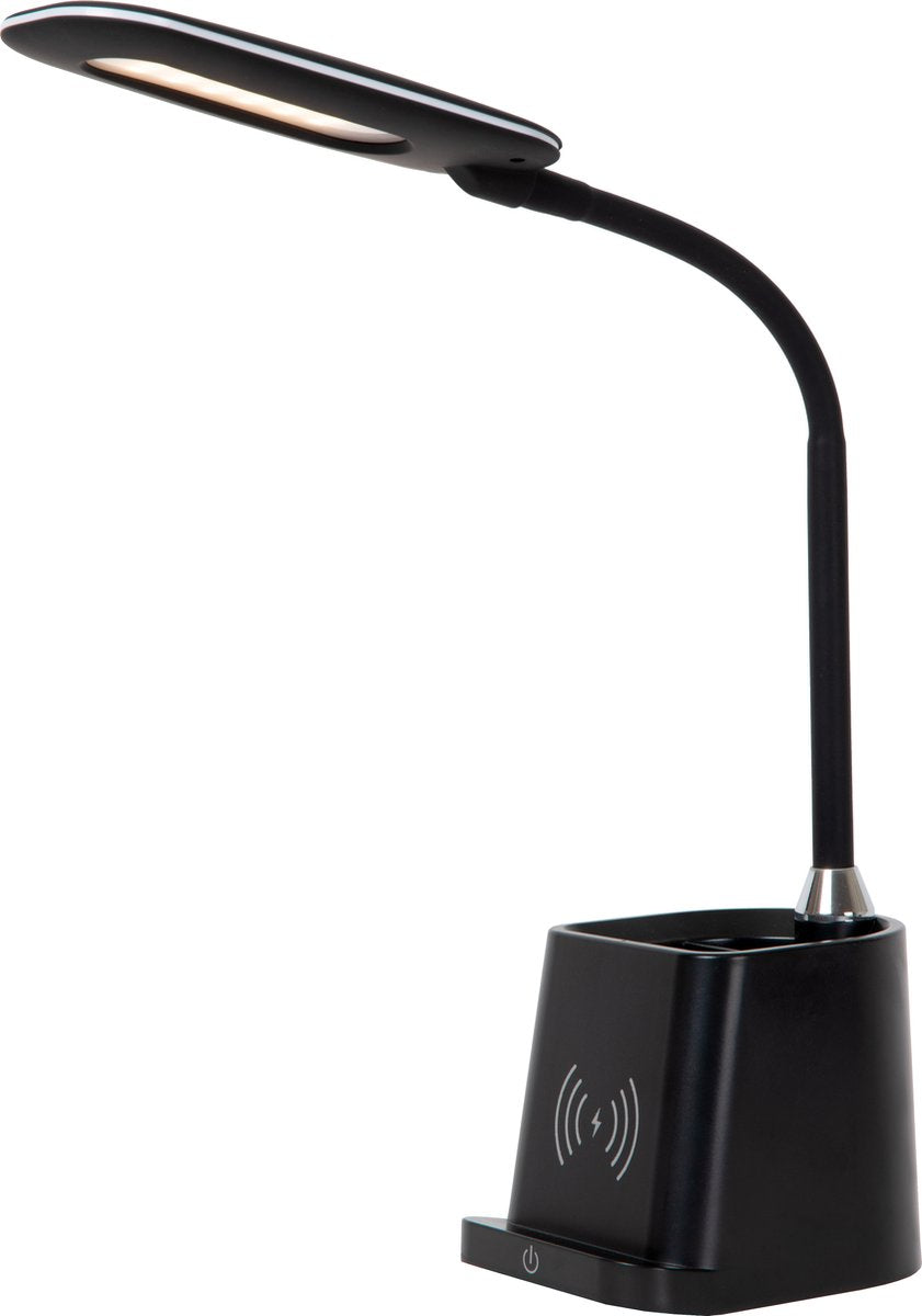 Lucide penny - lampada da scrivania - LED dimmerabile - 1x4,7w 3000k - con caricatore wireless - nera