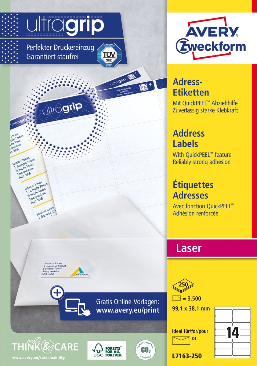 Unbranded sans marque private label avery l7163-250 laser printer label 99.1x38.1 white