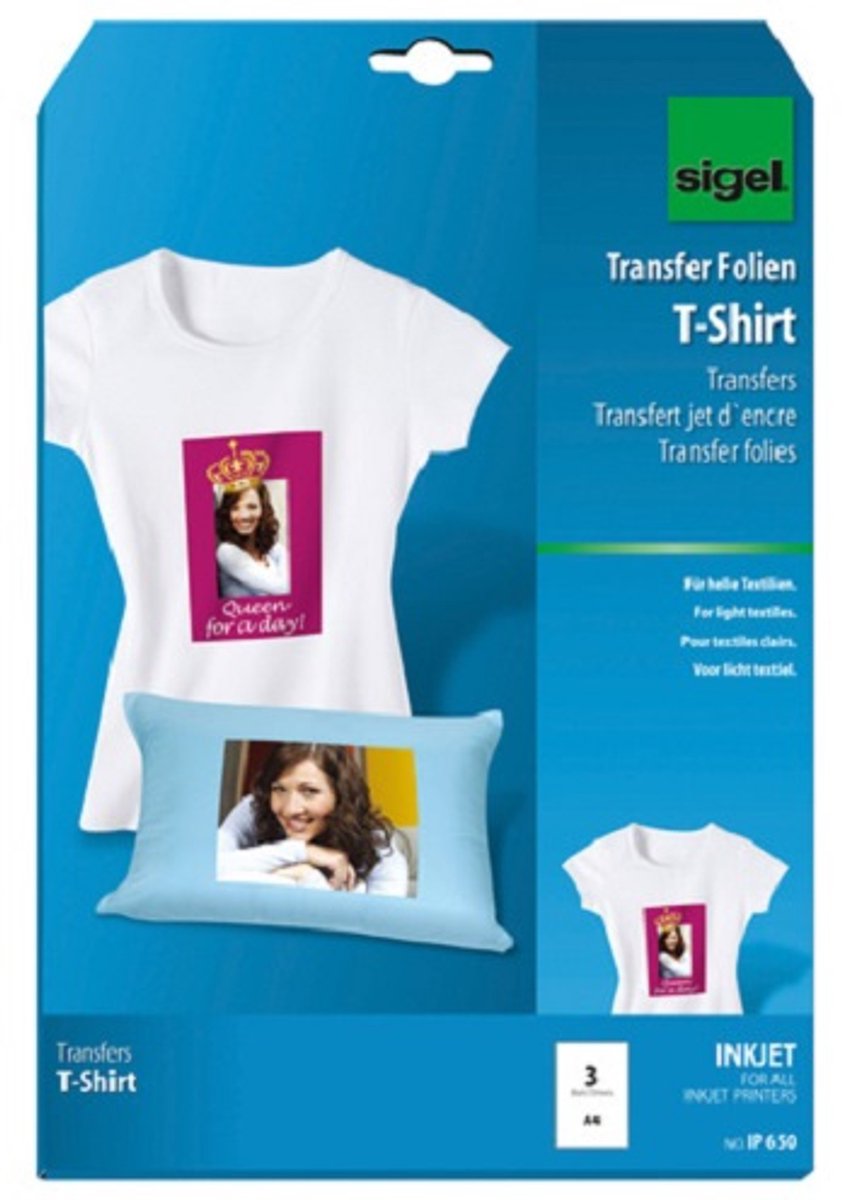 Sigel inkjet transferfolie - a4 - blanco - 3 vel - voor lichte kleding textiel - si-ip650