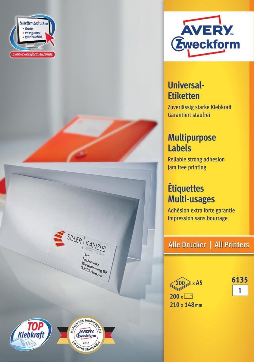 Avery zweckform etiket avery ilk 210x148mm op - a5 vel wit doos 200 vel 1 et.