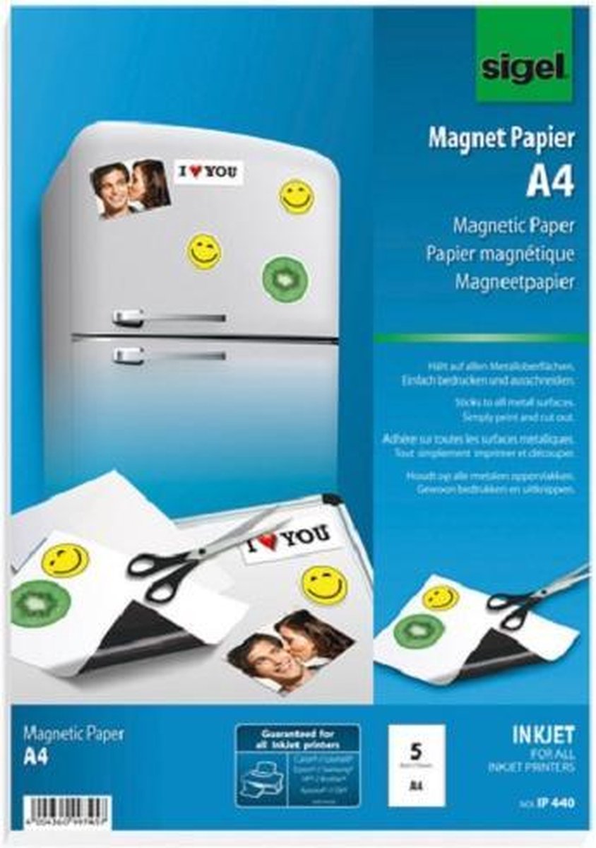 Sigel magneetpapier - a4 - wit - 5 vel - inkjet - si-ip440
