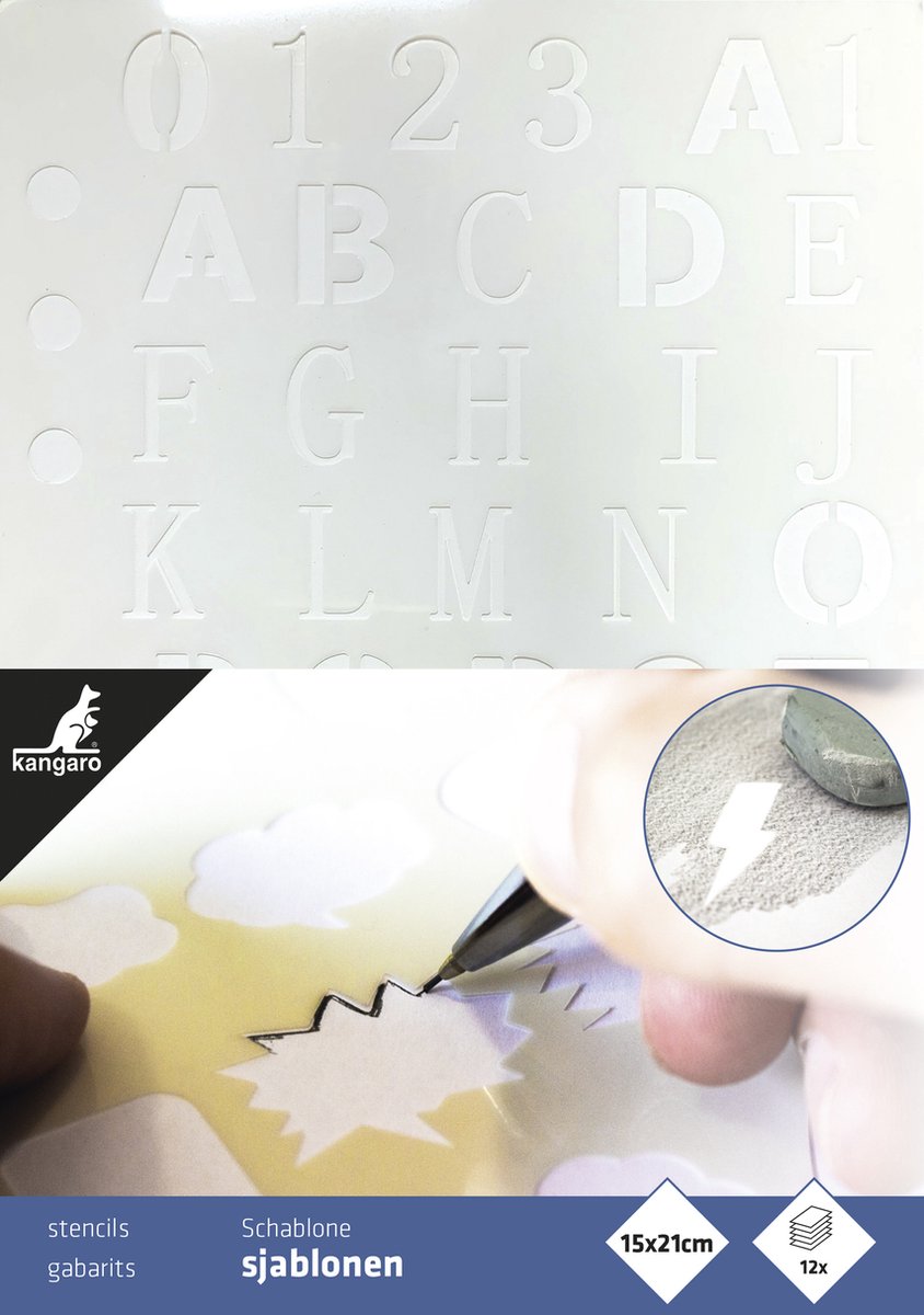 Stencil canguro - 15 x 21 cm - 12 motivi assortiti - k-5050