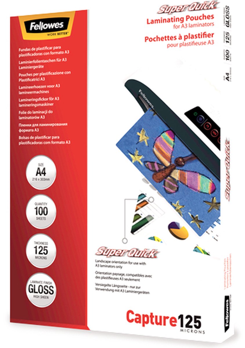 Fellowes lamineerhoezen a4 - superquick - 125 micron - glanzend - 100 stuks