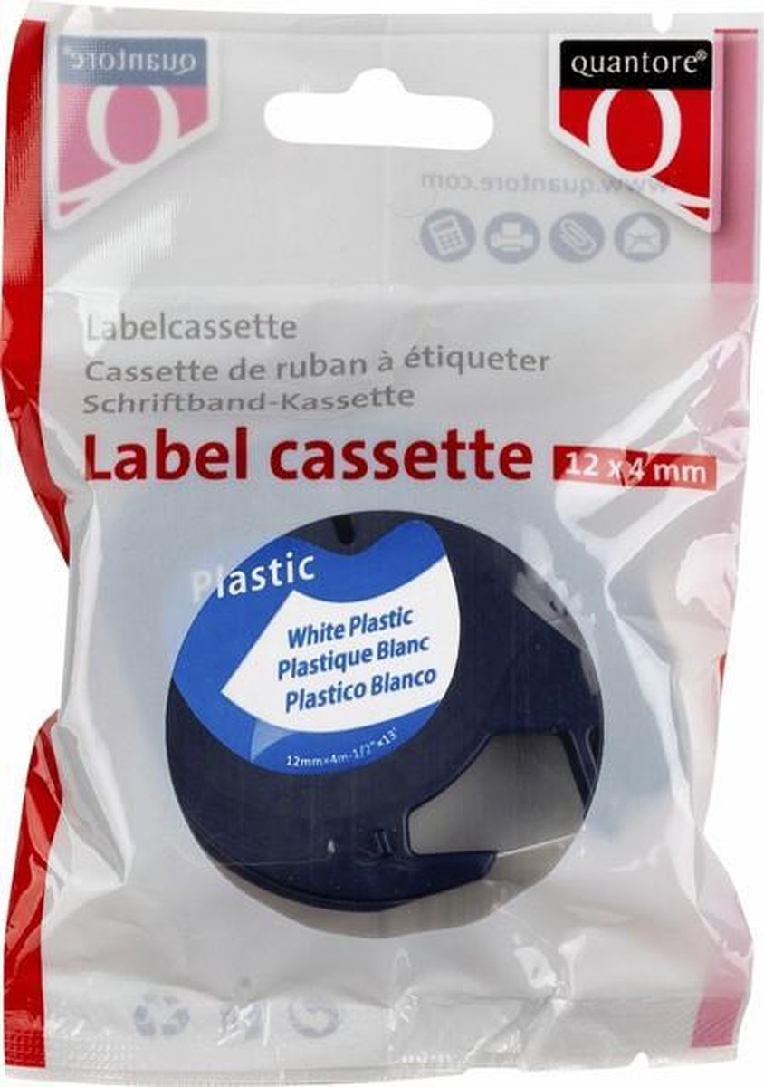 Nastro per etichette Quantore dymo 91201 12mmx4m plastica nero su bianco