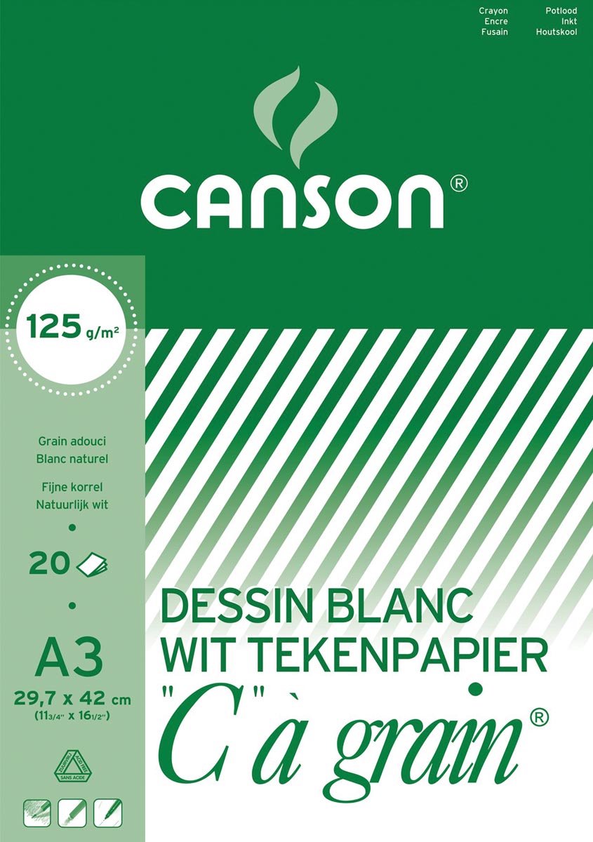 Canson - wit tekenpapier a3 - 'c 'à grain 125 g m² - 20 vel - 1 stuk