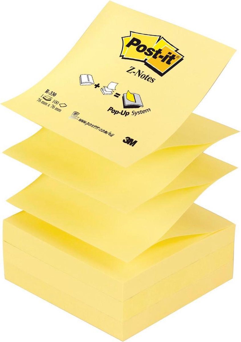 Post-it ® z-notes, ricariche, giallo canarino™, 76 x 76 mm, confezionati singolarmente, blocco da 100 fogli