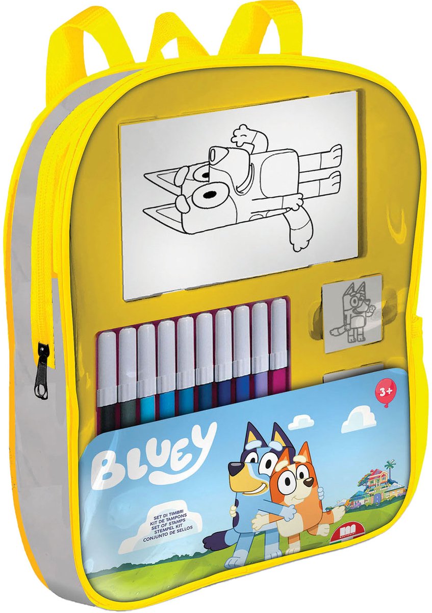 Zaino bluey multiprint con francobolli e penne in feltro