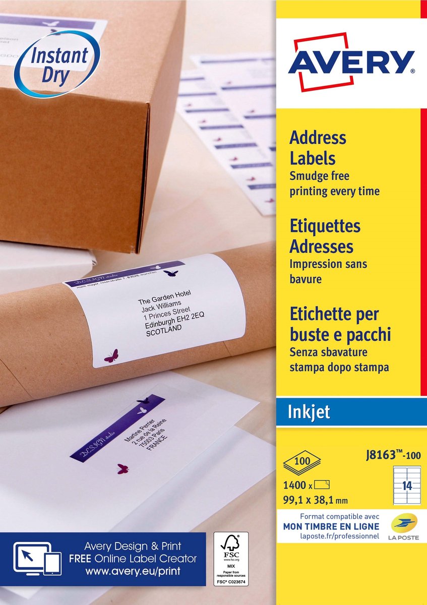 Etichetta per indirizzi Avery bianca - getto d'inchiostro - j8163