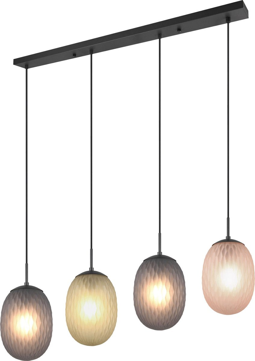 Trio facette - lampada a sospensione - nero opaco - escl. 4x e27 4 w - montaggio a soffitto - regolabile in altezza