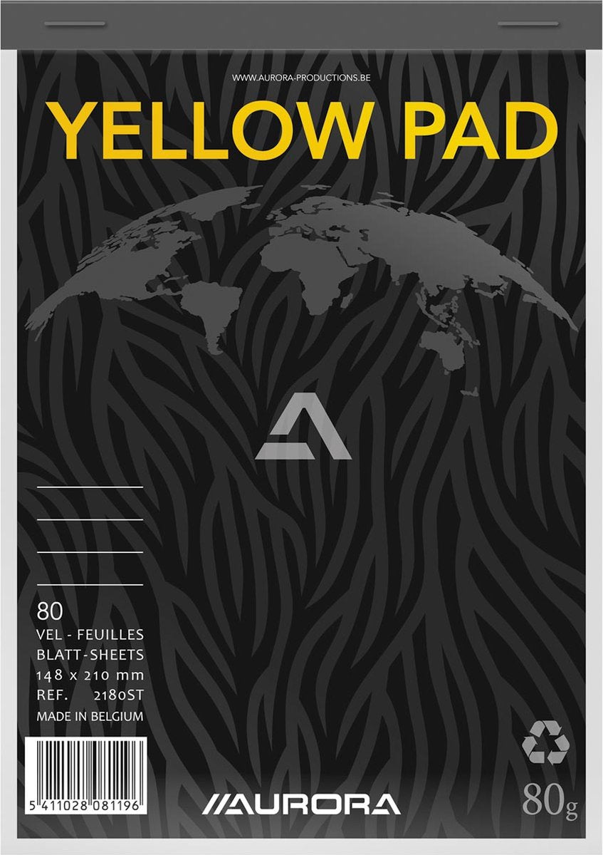 Blocco note Aurora - blocco giallo - riciclato - a5 - giallo - 80g - a righe - 80 fogli