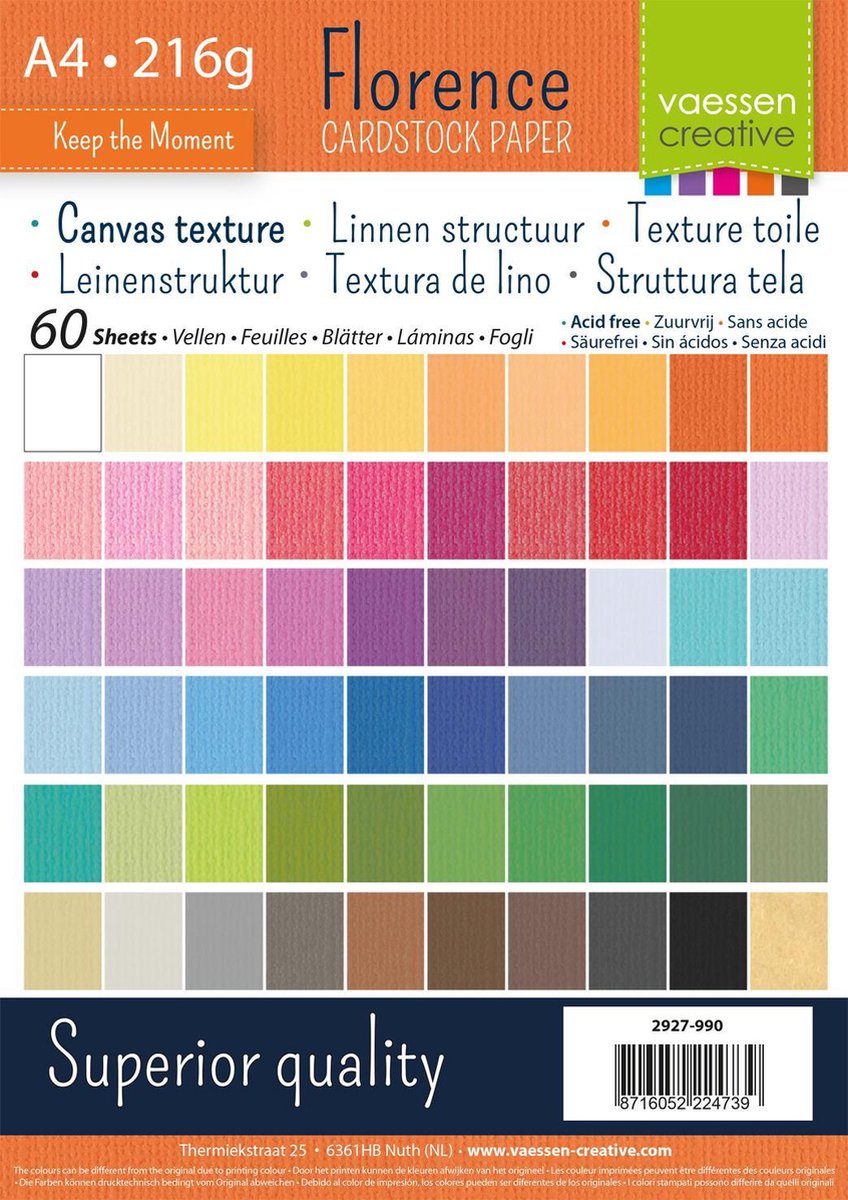 Vaessen creative cardstock - multipack assorti - a4 - 60 vellen - textuur - 216 g