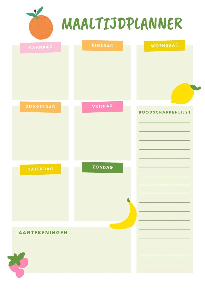 Merkloos sans marque maaltijdplanner