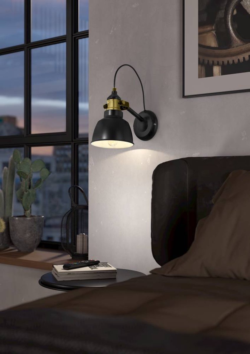 Eglo thornford - wandlamp - 1-lichts - e27 - zwart bronskleurig