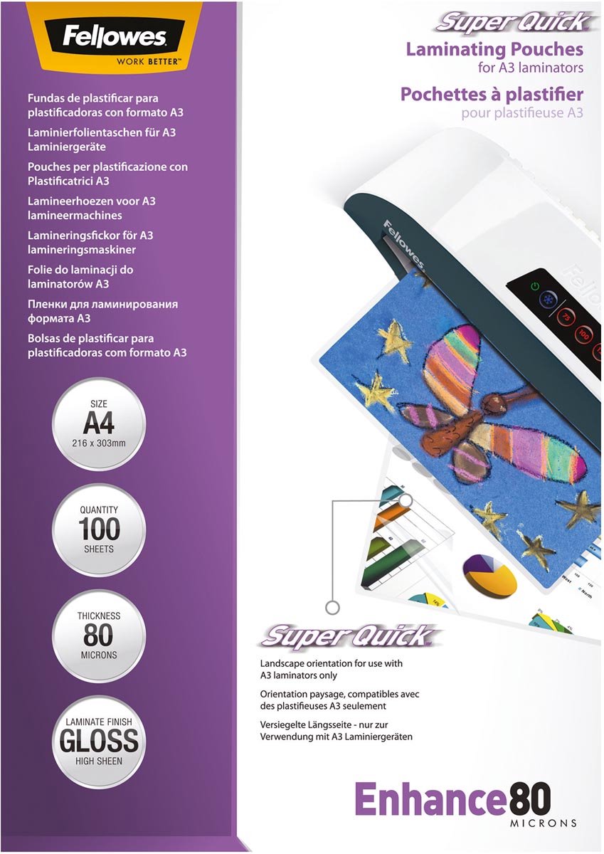 Fellowes lamineerhoezen enhance a4 - glanzend - 80 micron - 100 stuks