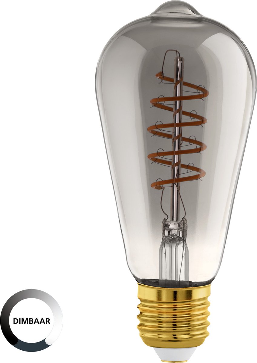 Eglo led lamp - e27 - ø 6,4 cm - st64 - smoke - 2000k - dimbaar