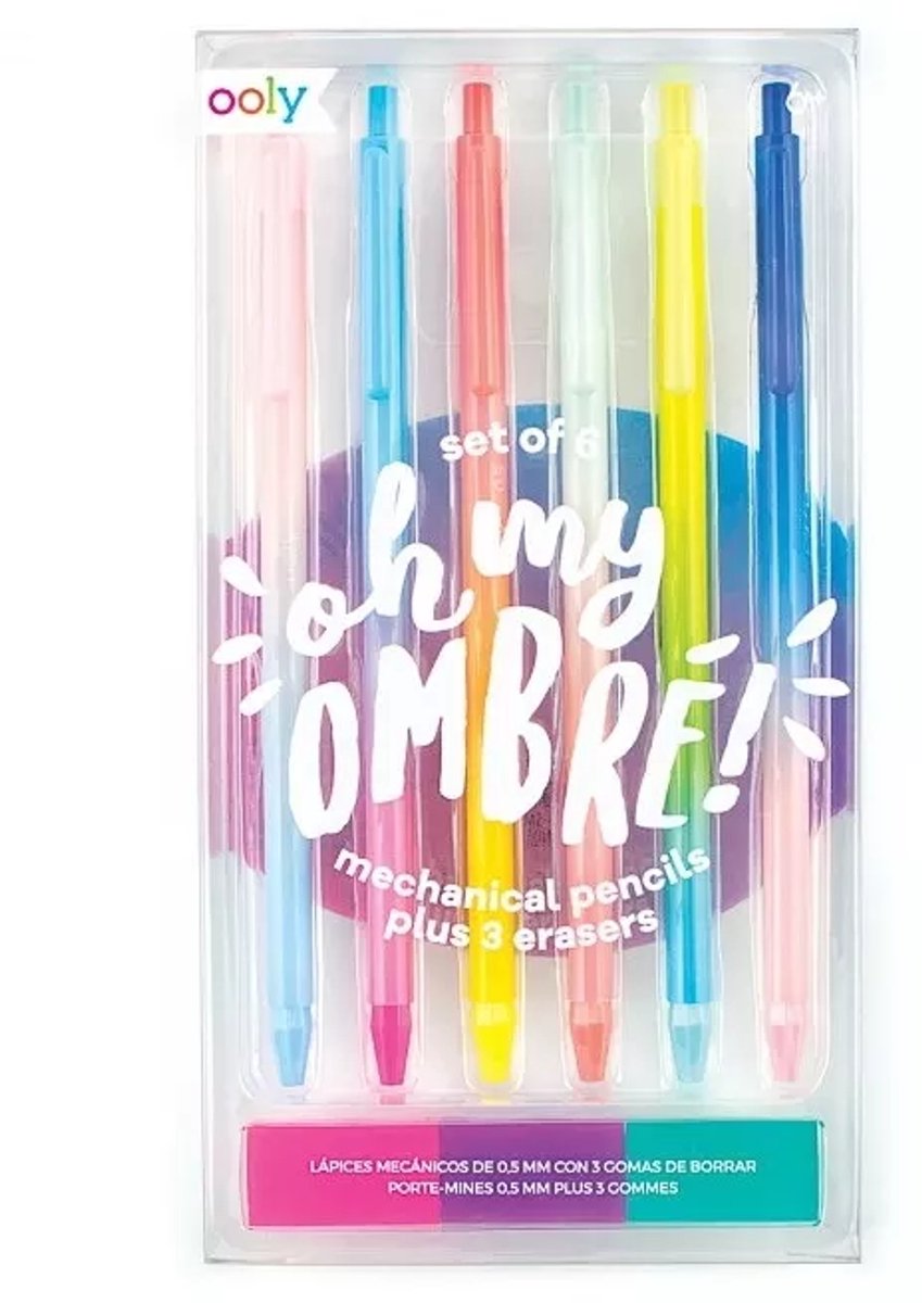 Ooly - oh mia ombra! portamine - 6 matite con gomme e colori arcobaleno