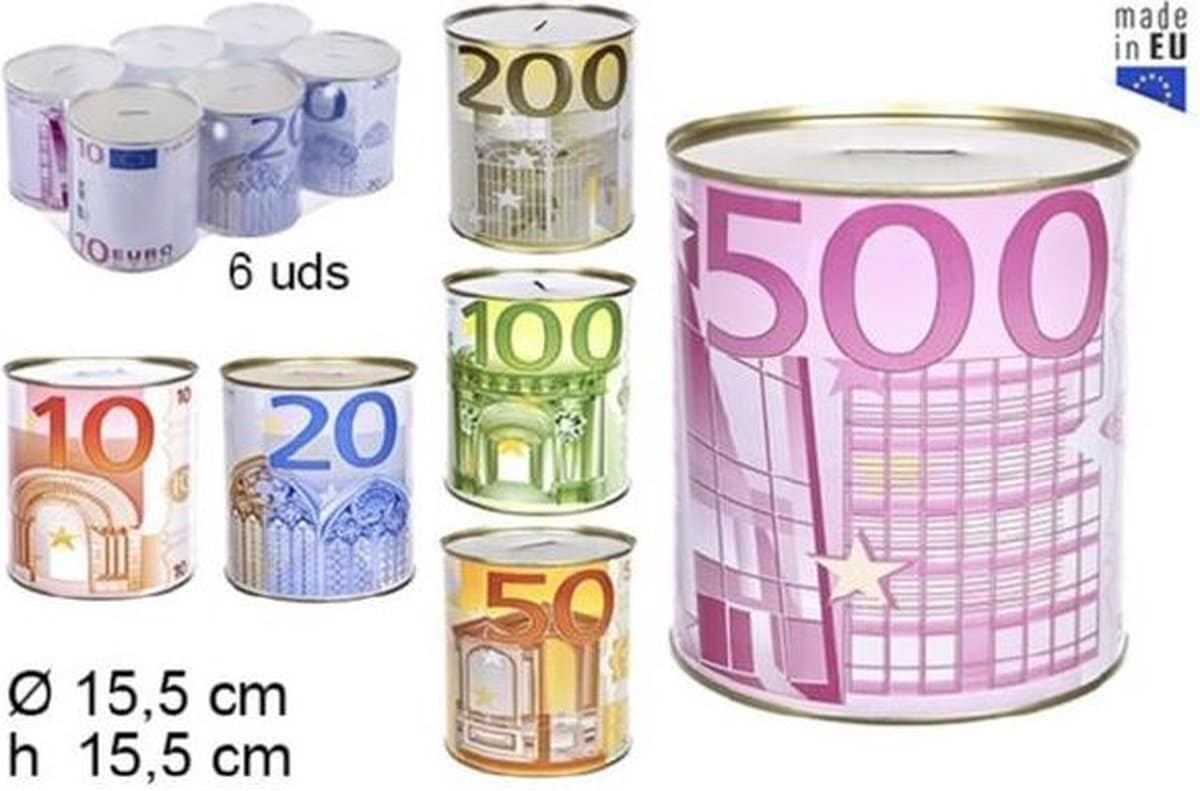 Scatola di risparmio grande Jonotoys con stampa di banconote in euro 15 x 15 cm