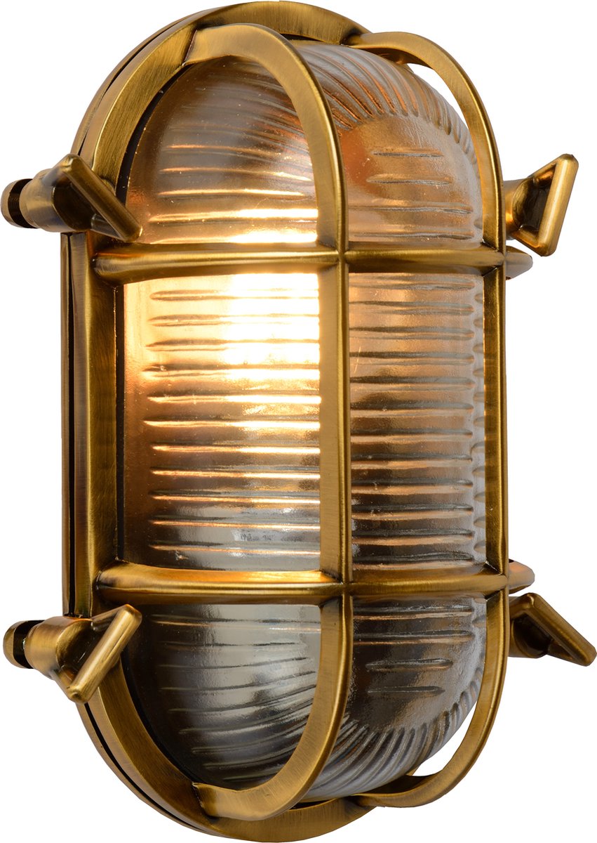 Lucide dudley - wandlamp binnen buiten - 1xe27 - ip65 - mat goud messing