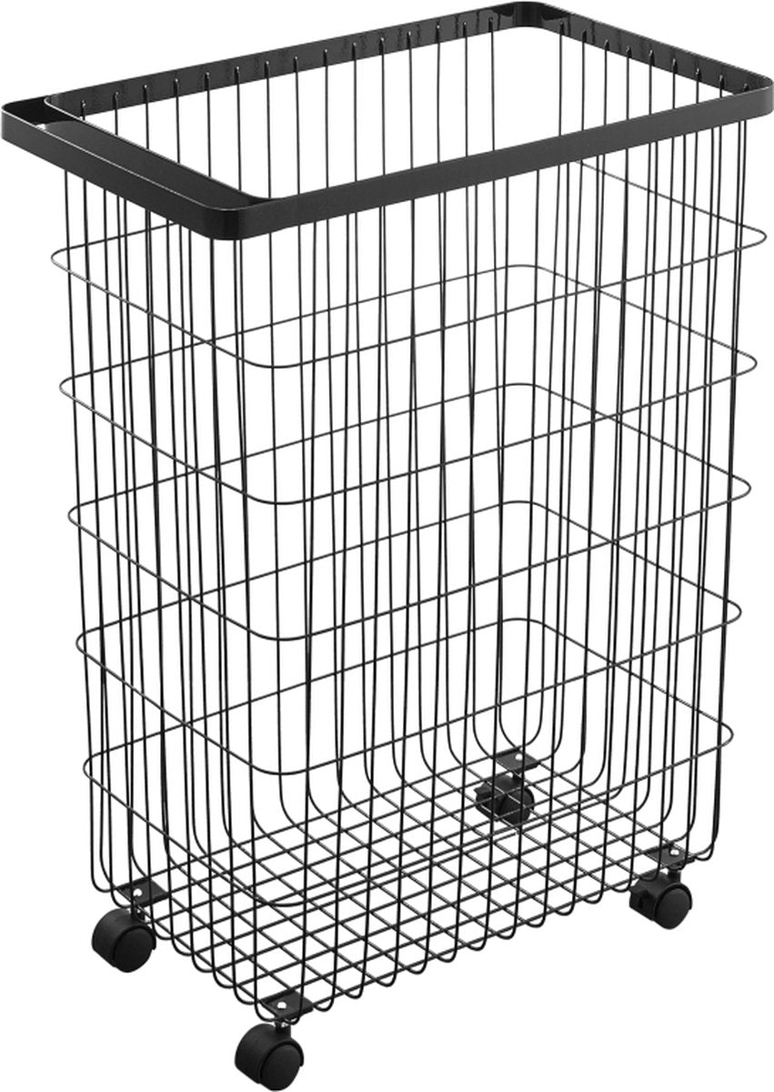 Cesto para la ropa sucia Yamazaki con ruedas - torre - negro