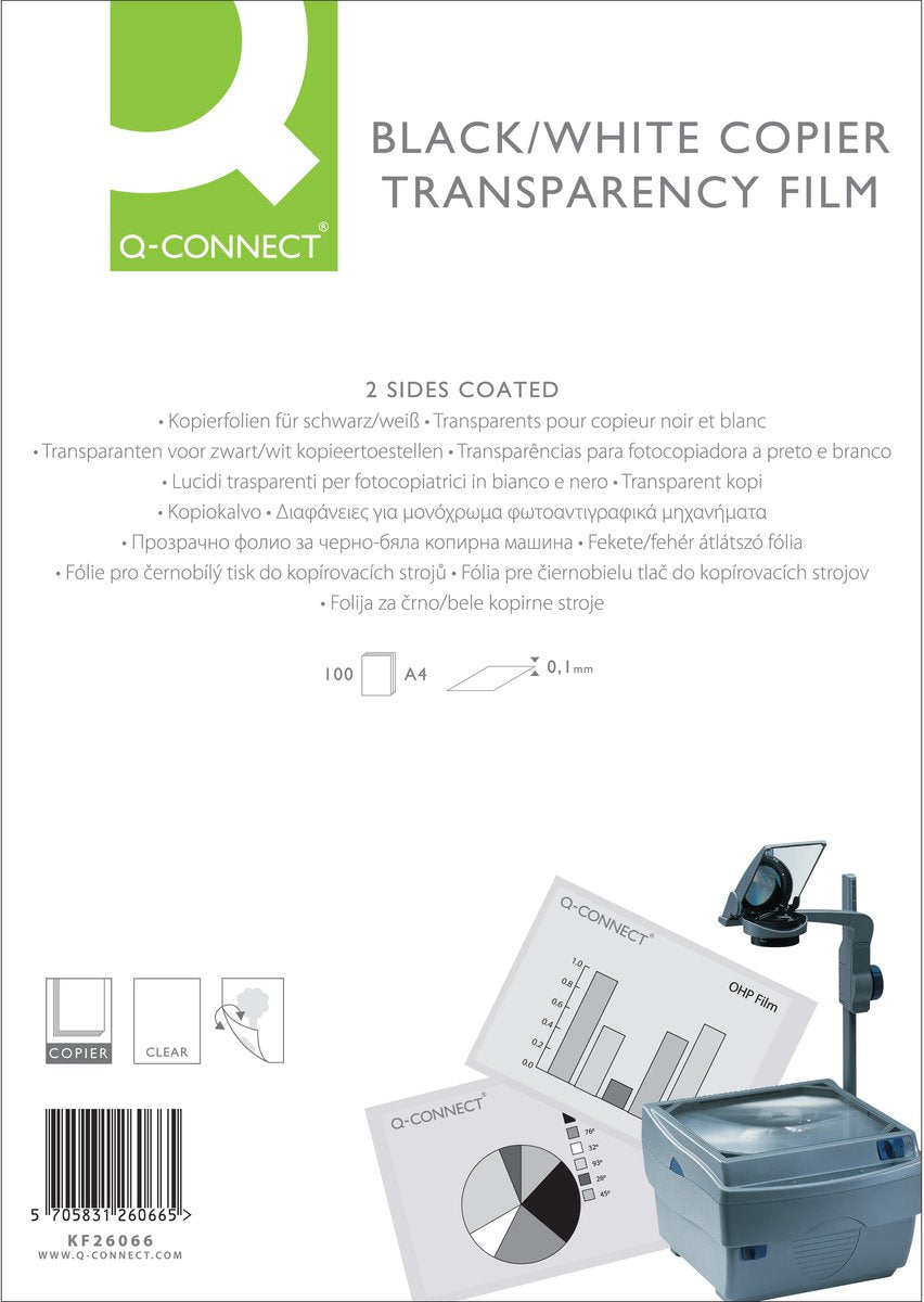 Lucidi Q-connect per stampante laser, ft a4, confezione da 100 fogli