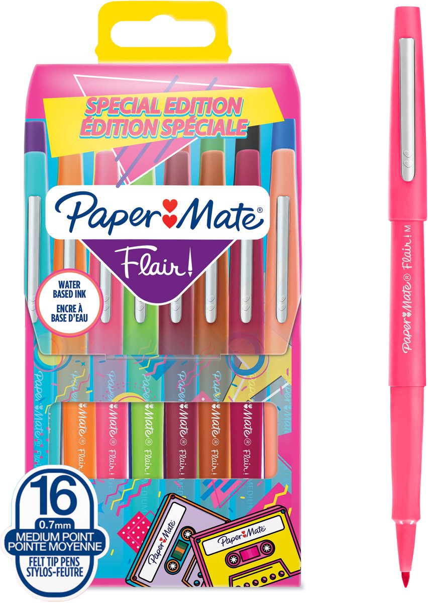 Pennarelli Paper Mate Flair | punto medio (0,7 mm) | vari colori retrò | 16 pezzi