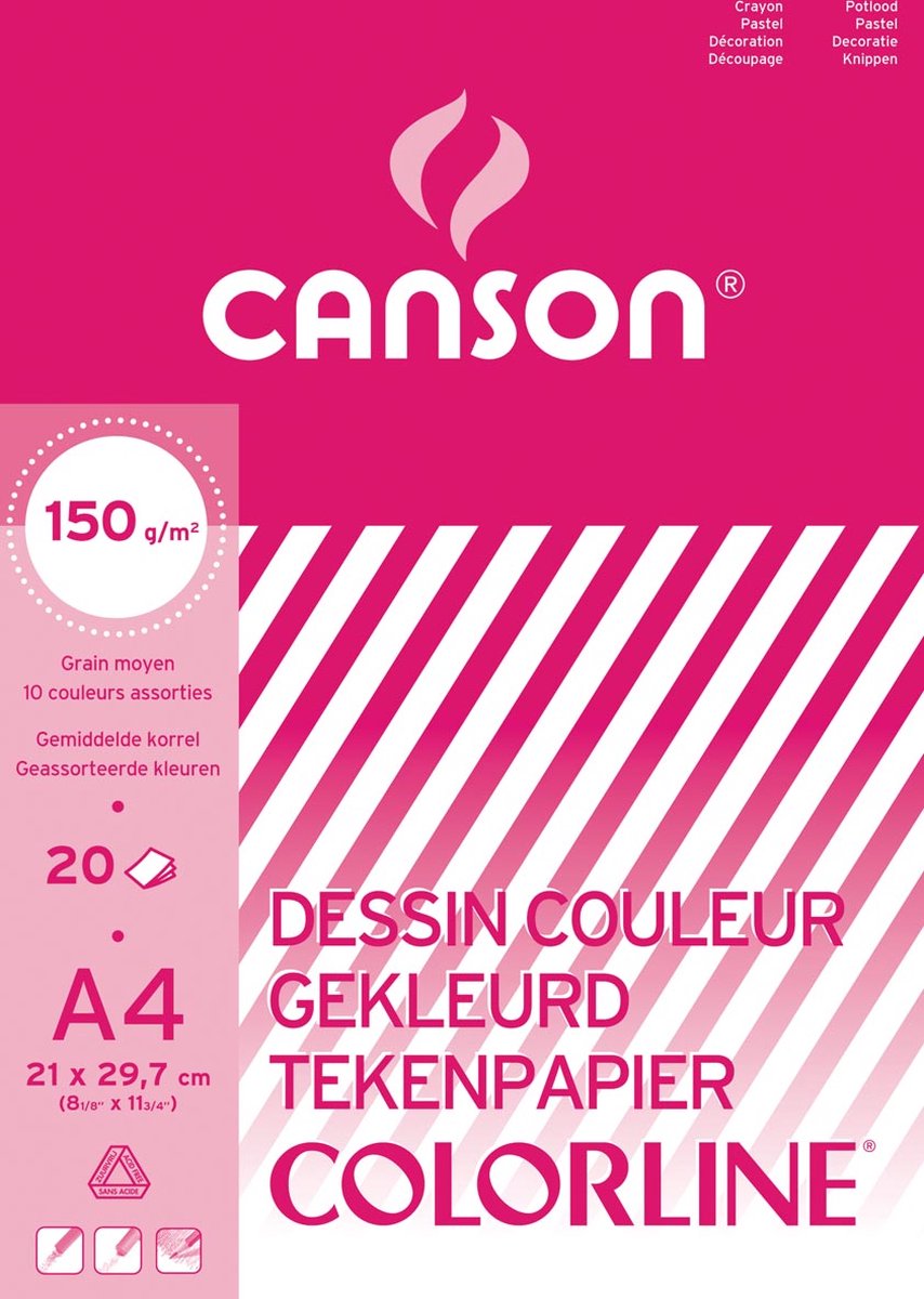 Carta da disegno colorata Canson formato colorline 21 x 297 cm (a4)