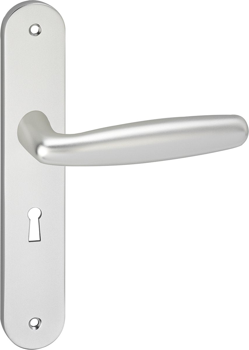 Maniglia per porta Impresso - cambridge - per interni - scudo ovale con viti e serratura - alluminio - 2 pezzi