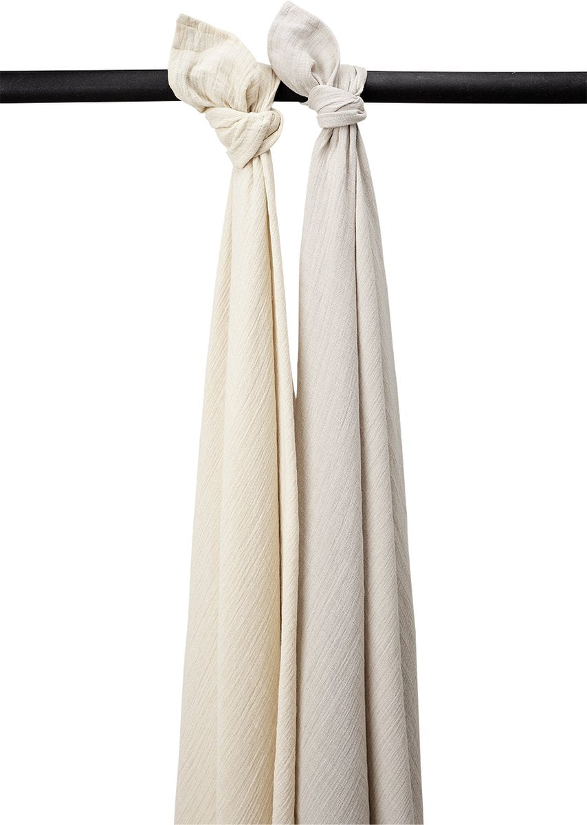 Meyco baby uni swaddle - 2-pack - pre-washed hydrofiel - soft sand greige - 120x120cm