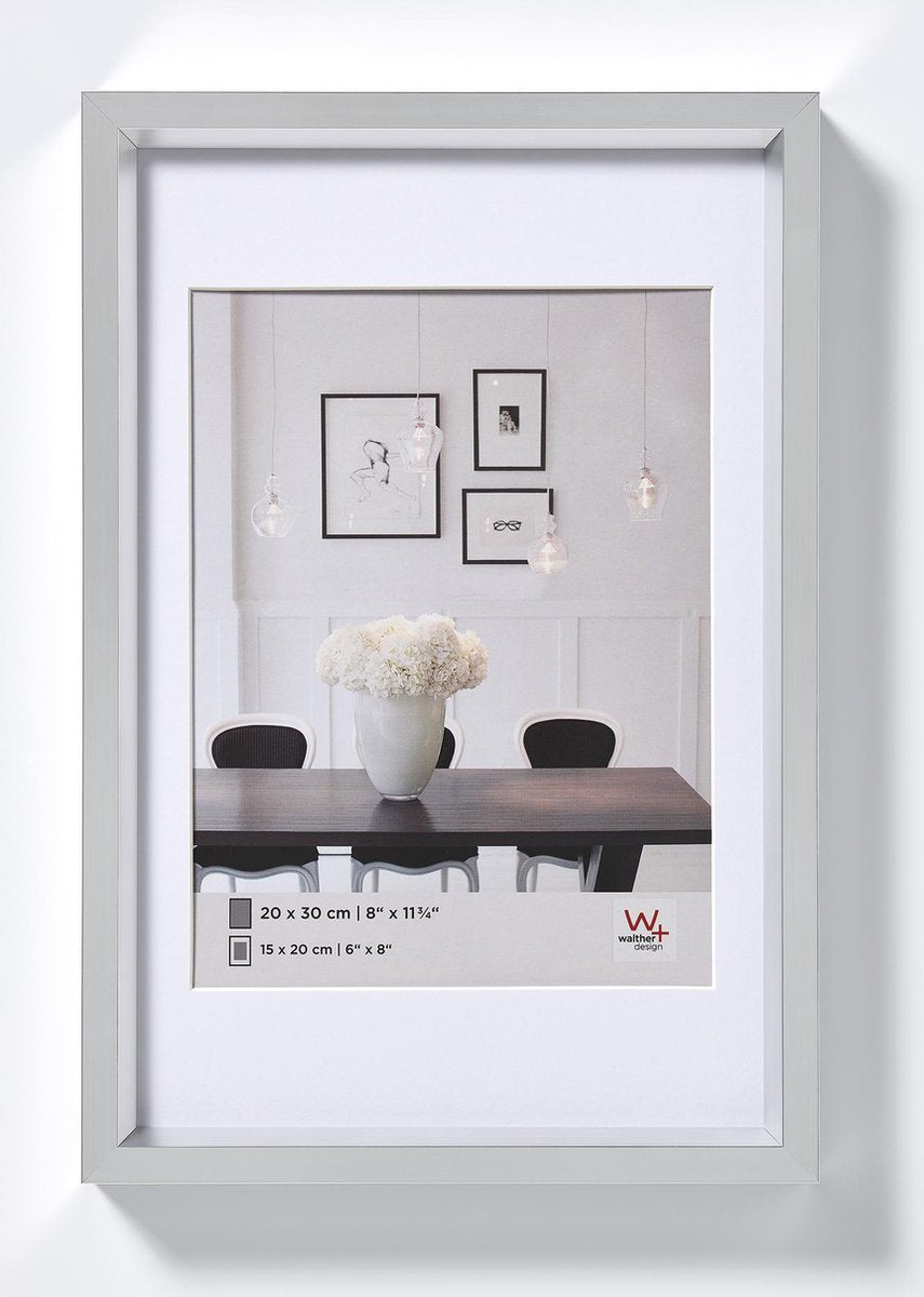 Stile Walther in acciaio - cornice in plastica - misura foto 20x30 cm - argento