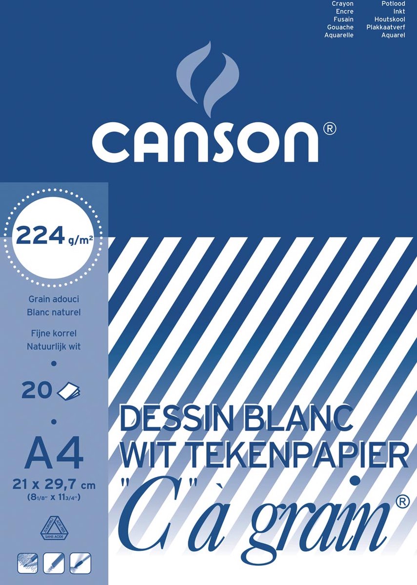 Canson tekenblok c à grain 224 g m² formaat 21 x 297 cm (a4)