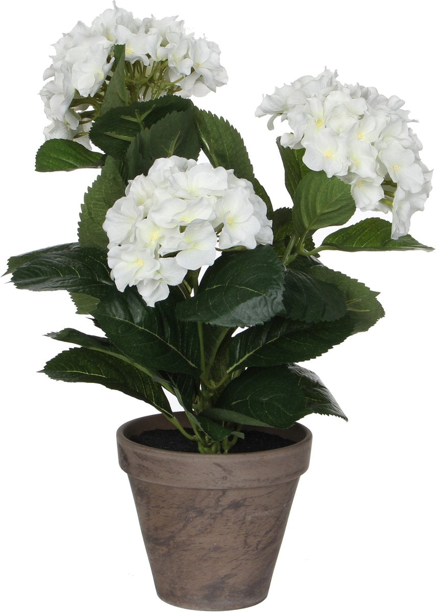 Decoraciones de mica - planta de hortensia artificial en maceta stan - h40 x ø35 cm - blanco