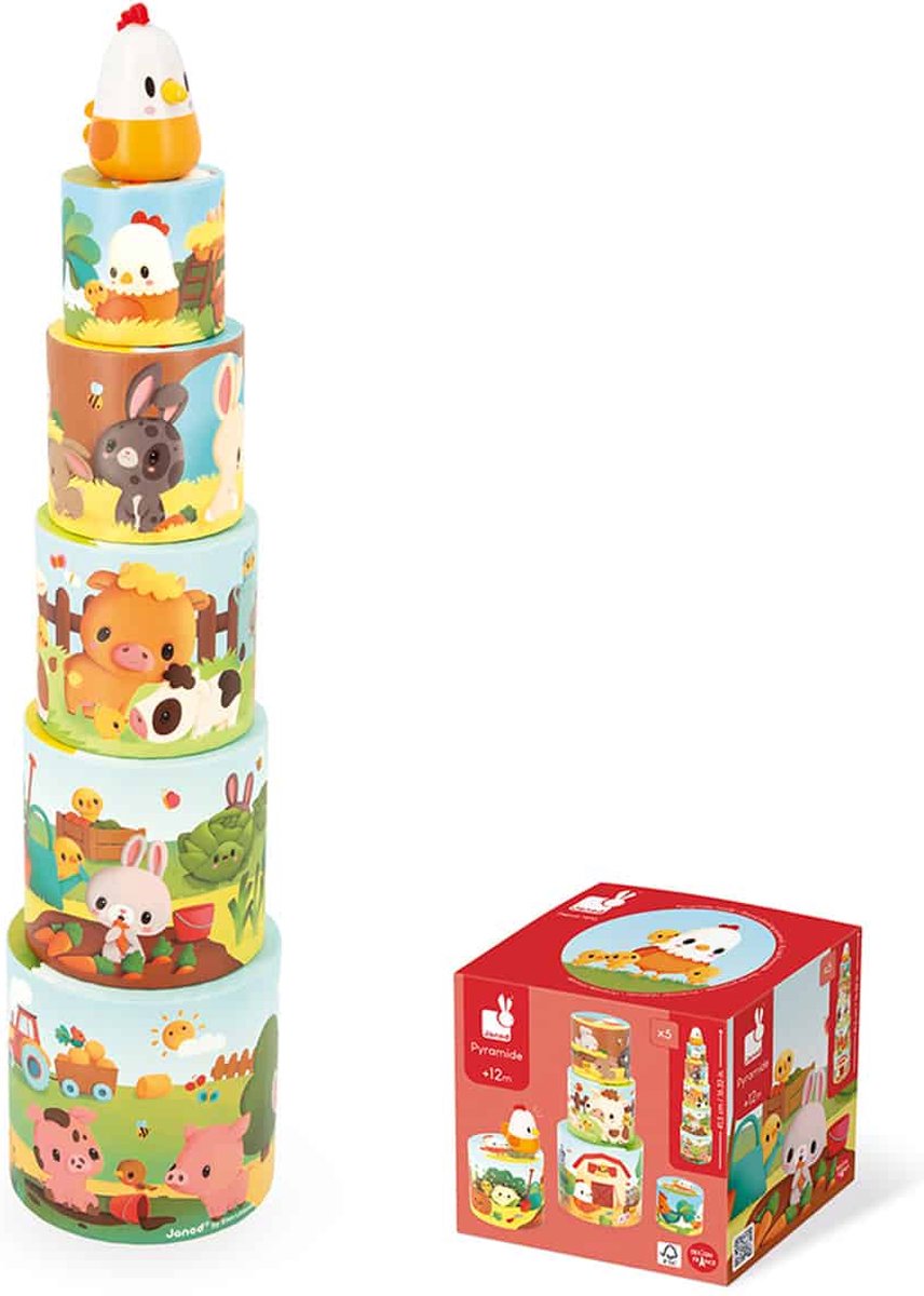 Janod - granja - mi primera pirámide de pollo - torre apilable