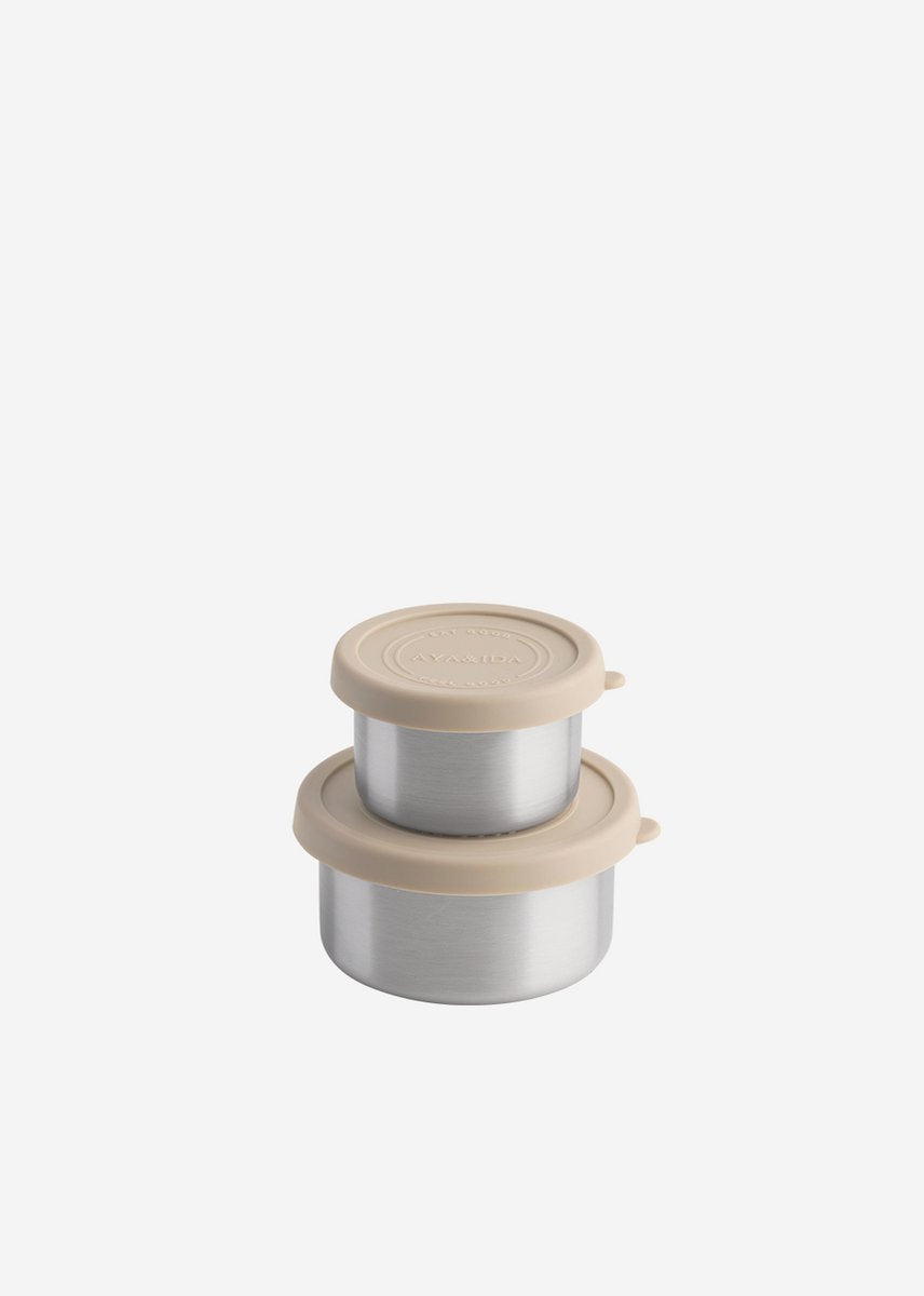 Aya ida aya ida - set snack containers - lunchbox - pillendoosje - set voedselcontainer - granola container - 100ml + 200ml - cream beige