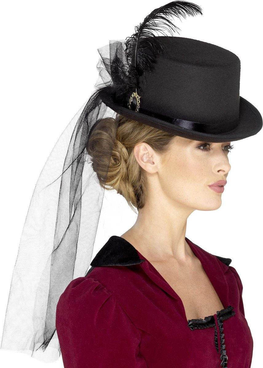 Smiffys smiffy's - cappello a cilindro steampunk con velo da donna